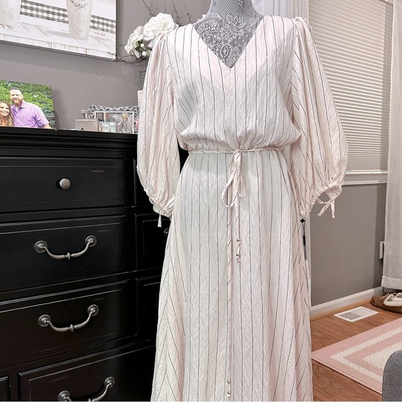 Calvin Klein Blush Pink Stripe Midi Dress | Size 12 | NWT - Picture 4 of 15